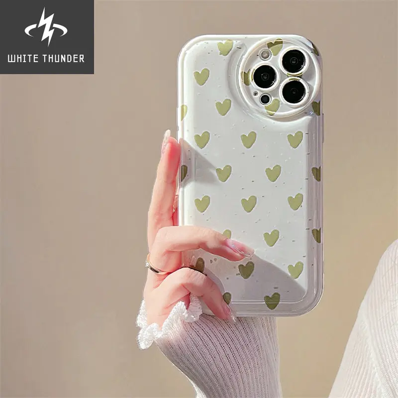 For iphone 11 12 13 Pro Max Xr X Xs Max 7 8 Plus SE2 Phone Case Simple Sweet Green Love Silicone Soft Air Cushion Anti-drop Case