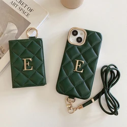 Personalized Phone Case CardHolder Name Letter Crossbody Lanyard iPhone16 15 14 13 12 11Pro Max 15 16Plus Protective Cover