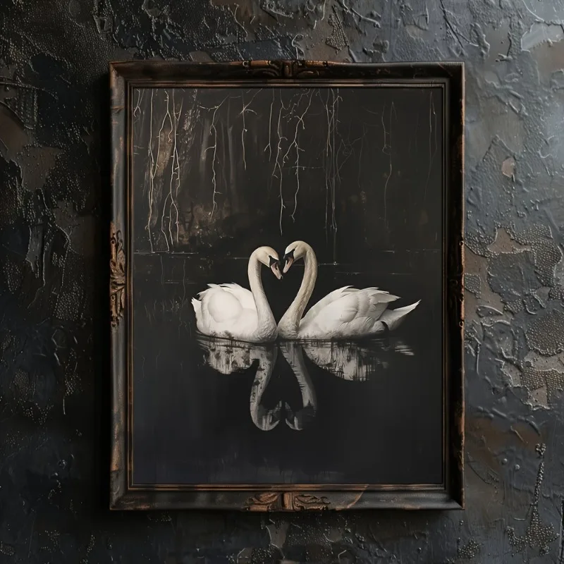 

Unframed Gothic Style Swan Couples Heart Aesthetics Art Poster Dark Academia Moody Romantic Vintage Painting Canvas Wall Picture