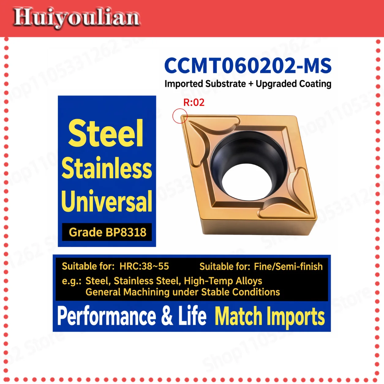 CCMT060202-MS CNC Lathe Boring Insert Universal Imported Substrate Upgraded Coating HRC38-55 Finishing Semi-finishing