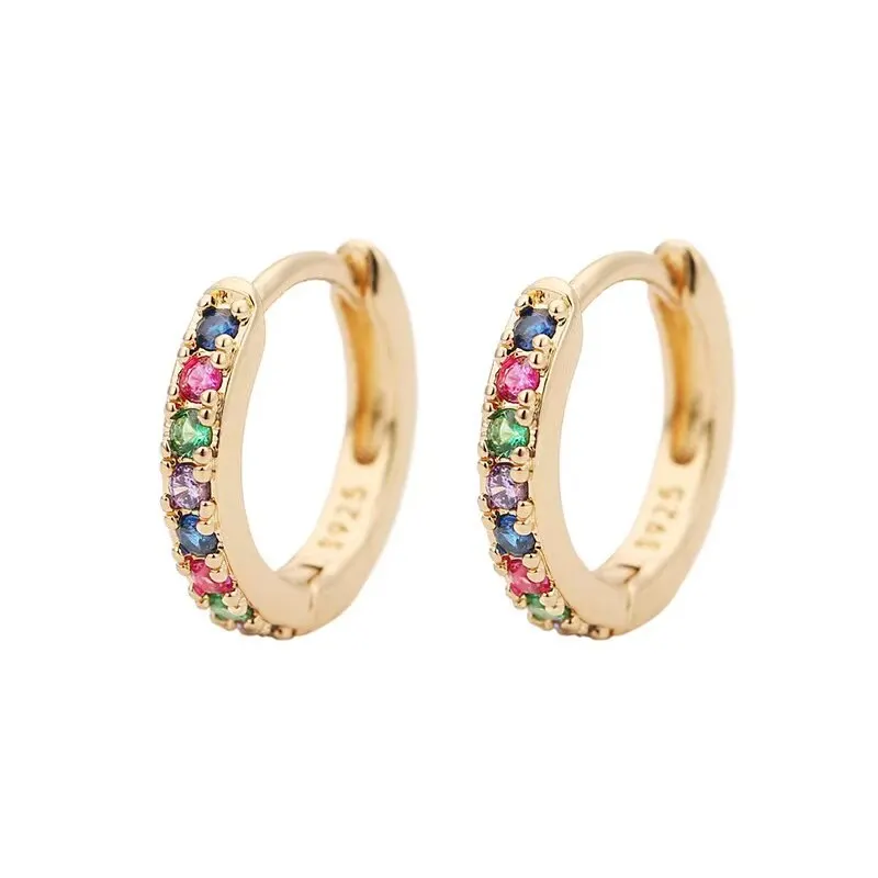 Women Multi Color CZ Drop Earrings Gold Plated Cute Girls Hoop Earrings Geometric Cubic Zirconia Earrings Jewelry Gift image 6
