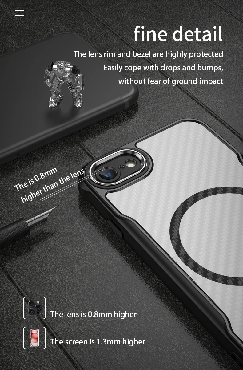 Geeignet für iPhone 7, Kohlefaser, Apple 8 Magsafe Wireless Charging Case SE2, durchscheinende Rüstung, iPhone SE3, Anti-Drop-Handyhülle – Detail 9