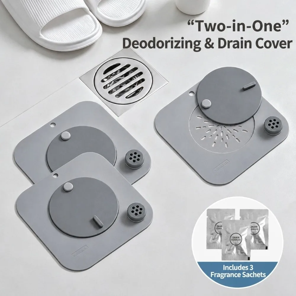 Anti Odor Silicone Floor Drain Cover With Aromatherapy Slot Square Drain Stopper 2-in-1 Silicone Drain Mat Bathroom Sewer