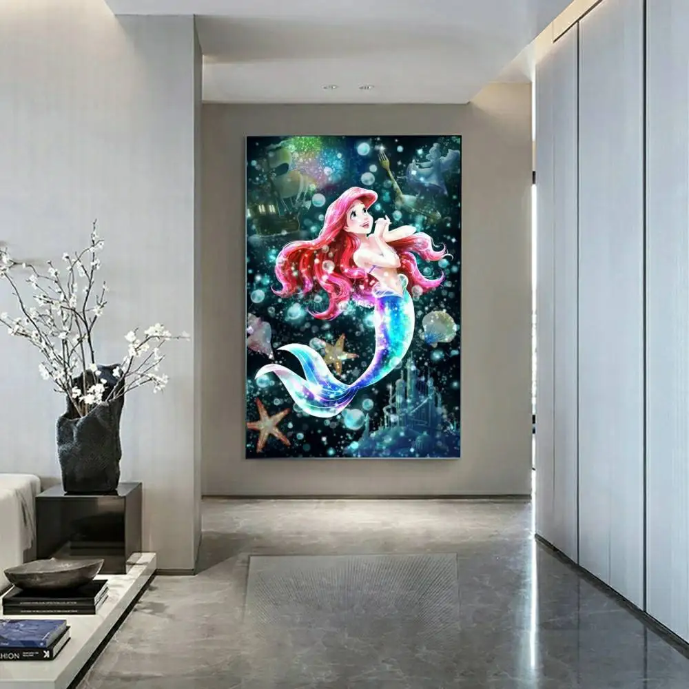 Mermaid Disney Ariel Cartoon Drill Hanging Element Puzzle Sale Stitch Mosaic 5d Art Diamond Painting Handcraft Gift Big Size