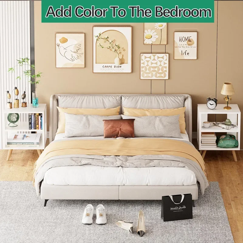 Factory Hot Selling White Bedside Table Modern Open Storage Side Table for Bunk Bed Small Space