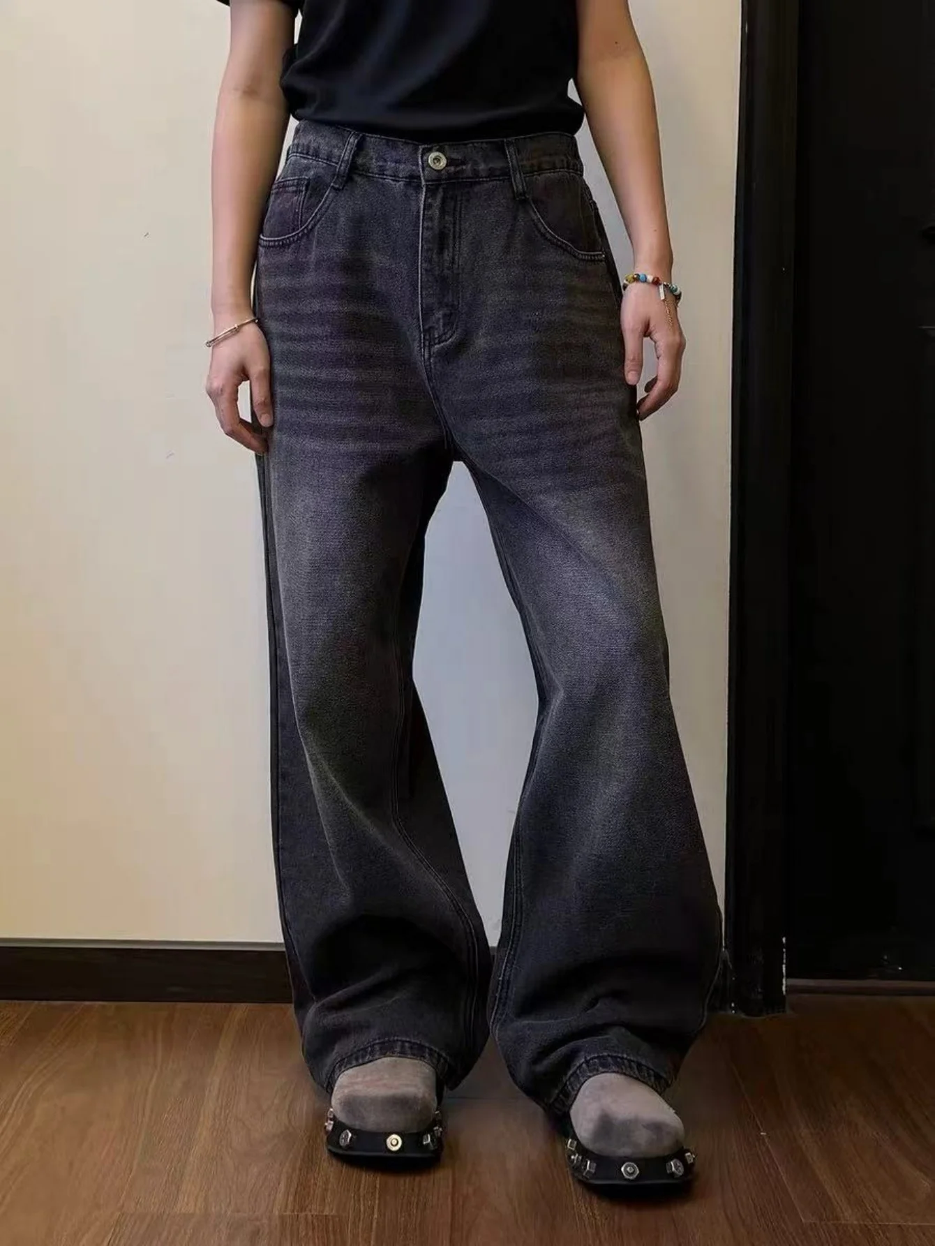 

Unisex Y2K Black Baggy Jeans Drip For Man Original No accessories or belts included