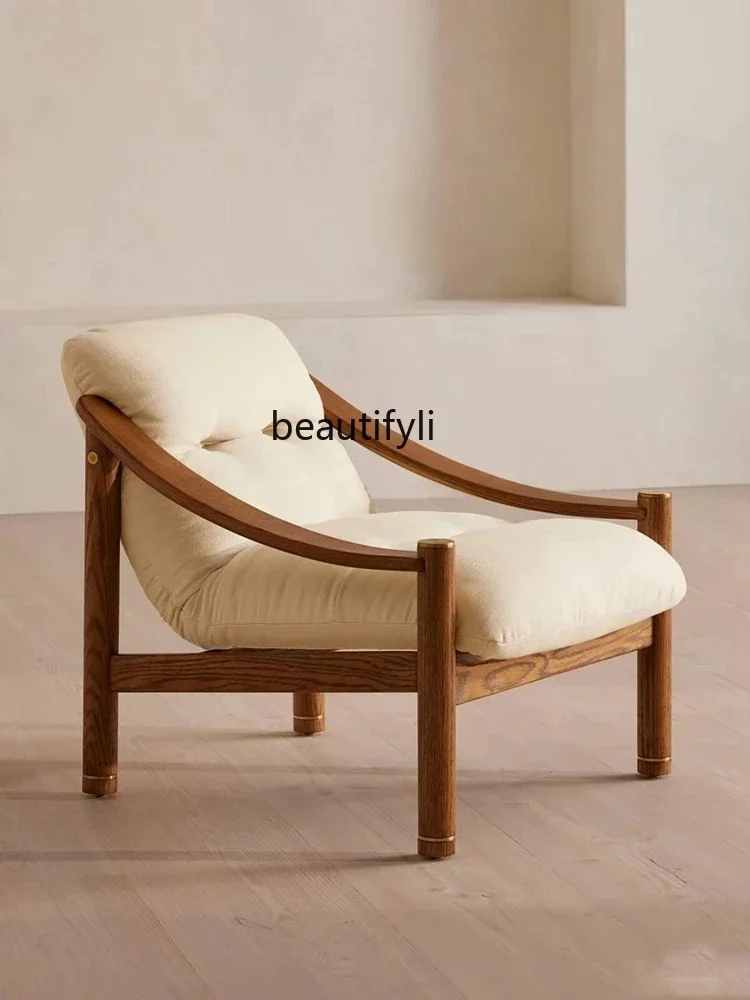 

Nordic Solid Wood Single Sofa Designer Sales Office Conference Chair B & B Casual Belt Armrest Recliner