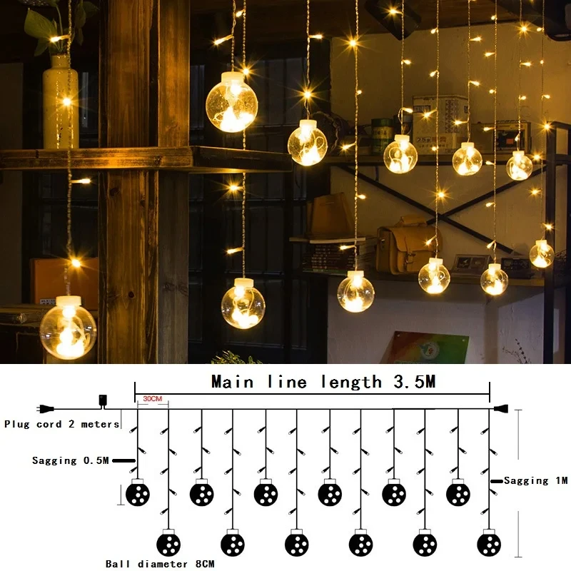 LED Lights Curtain Garland Christmas 2025 Decoration Fairy String for Room Festoon Light Party New Year's Bedroom Living String