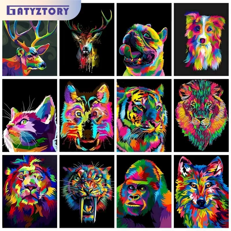 GATYZTORY Picture Painting By Numbers For Adults Colorful Animals Drawing Coloring By Numbers Handmade Acrylic Paint For Home De