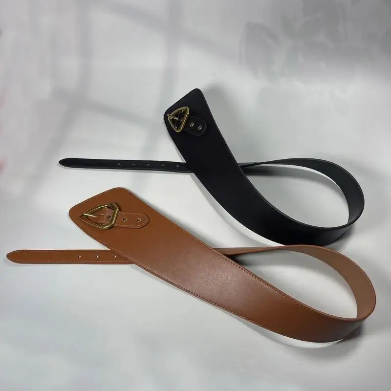 

652F Elegant Wide Waistband Adjustable Comfortable Waist Belts Unique Diagonals LadiesLeather Accessory for Stylish Outfits