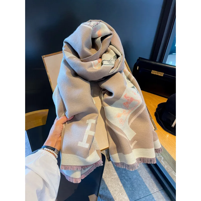 Bufanda acrílica de invierno a la moda para mujer, chal de Cachemira falso grueso y cálido con estampado de letras, Bufandas envolventes, Hijabs para mujer