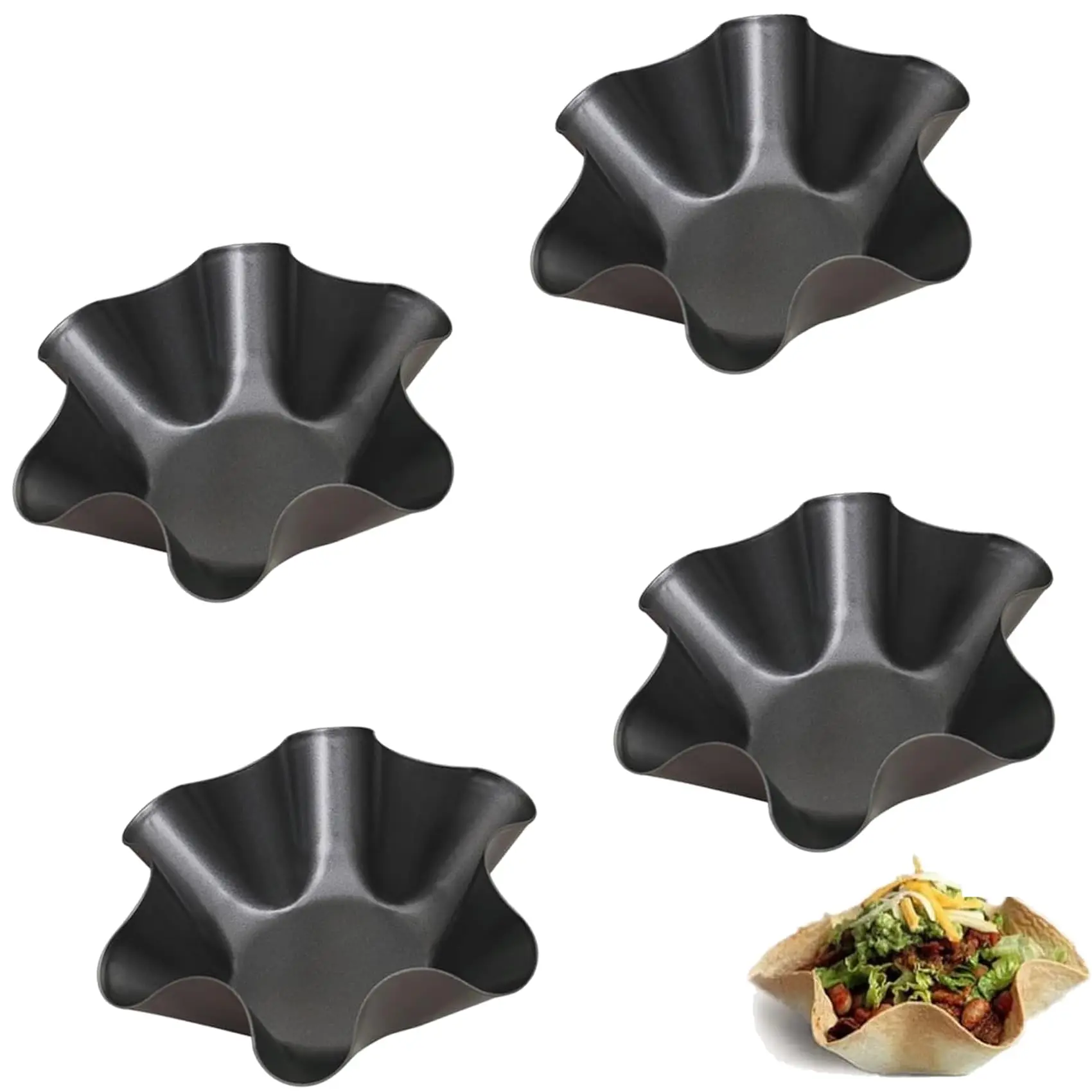 Tortilla Pan Set,4pcs Nonstick Tortilla Bowl Maker Carbon Steel Taco Salad Shell Molds for Kitchen,Microwave & Dishwasher