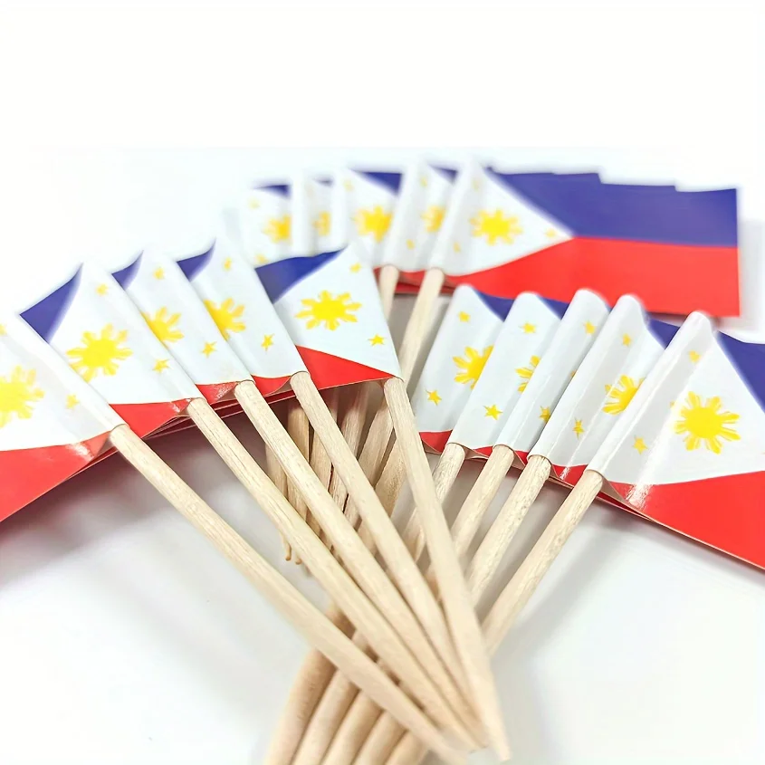 100pcs Philippine Flag Toothpicks - Mini Cupcake Decorations for Parties,Food-Safe Paper Flags for Halloween, Christmas