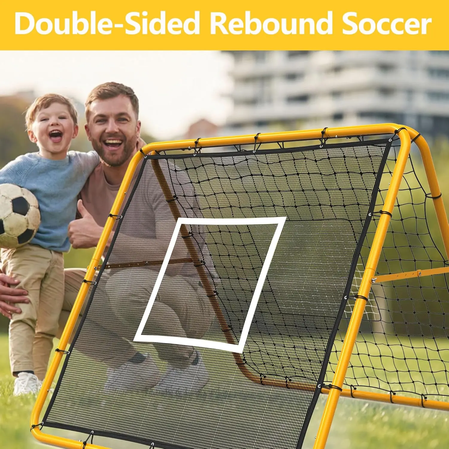 축구, 야구 및 소프트볼용 4 x 4피트 조절 가능한 멀티 스포츠 리바운더 네트 – 패스, 투구 및 컨트롤을 위한 훈련 네트
