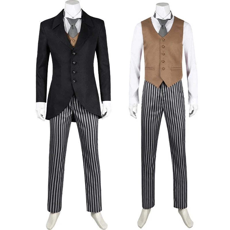 

Victor Cosplay Movie Bride Costume Men Black Coat Striped Pants Uniform Suit Halloween Vampire Disguise Comic Con Ghost Outfits