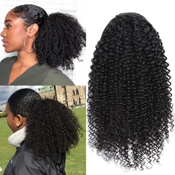 Ulrica-Kinky Curly Drawstring Ponytail, extensões de cabelo humano, Hairpiece Afro, Clip-In rabo de cavalo