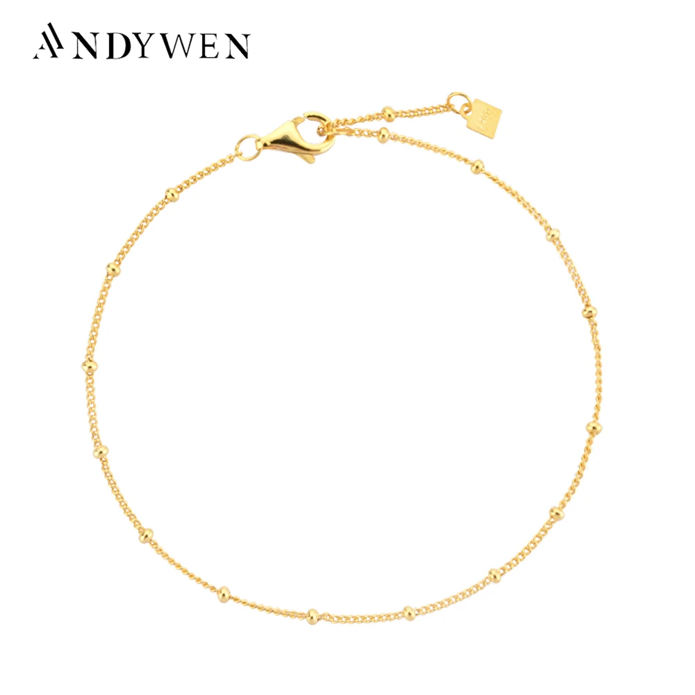 ANDYWEN 925 Sterling Silver Gold Beads Chain Bracelet Soft Bangle Women Luxury Fine Jewelry Gift 2021 Wedding Charm Jewels