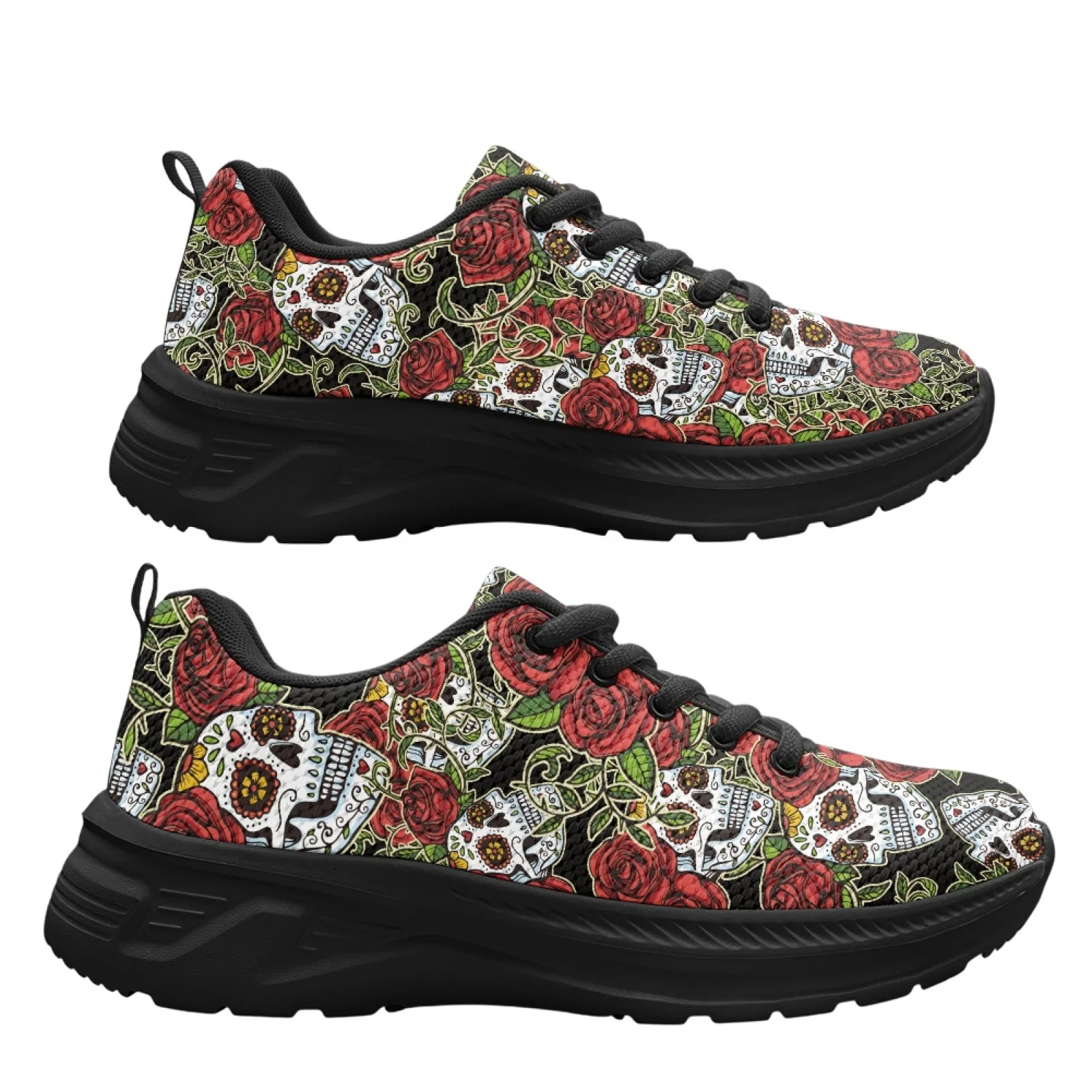 PENSTROLL Skull Rose Pattern Walking Sneakers Sports Shoes for Men Breathable Hiking Shoes