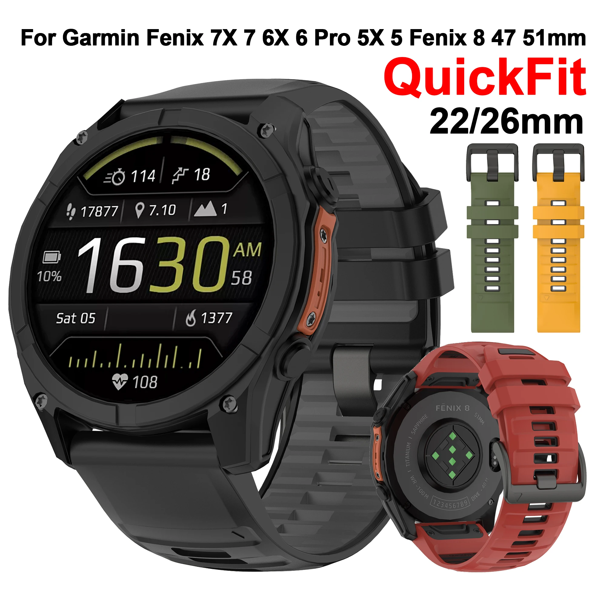 

QuickFit 22mm 26mm Silicone Strap For Garmin Fenix 8 47 51mm 7X 7 Pro Solar/6X 6/Epix Pro/Forerunner 965 955 945 935 band Correa