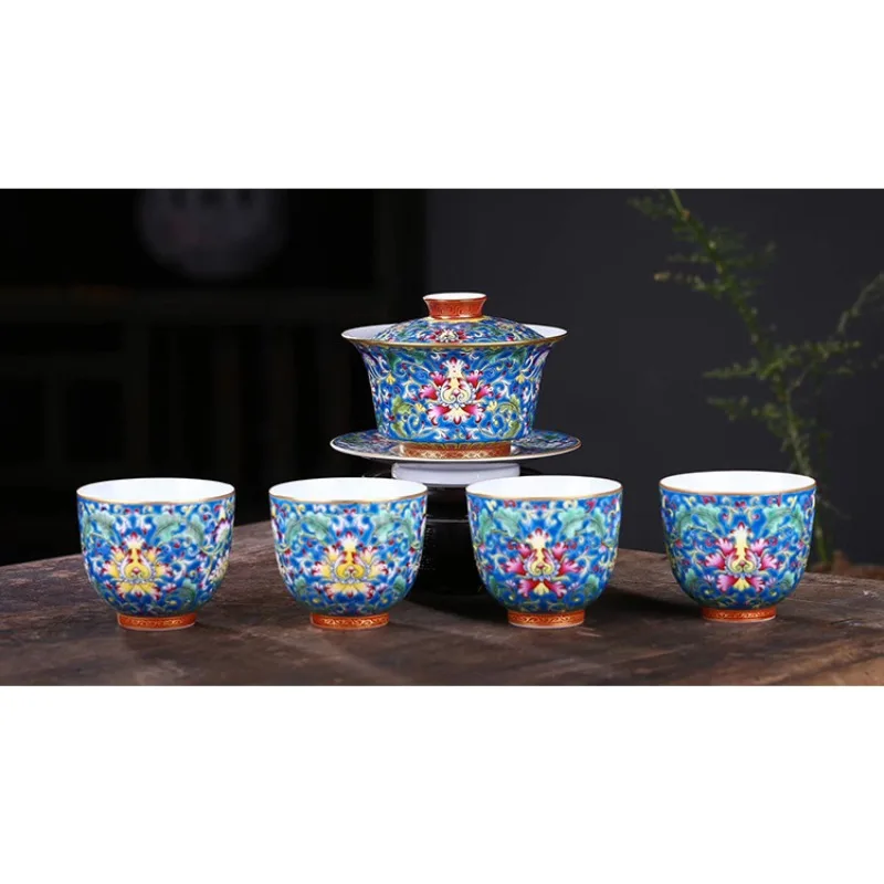 Enamel color porcelain classical gift set Jingdezhen ceramic tea set