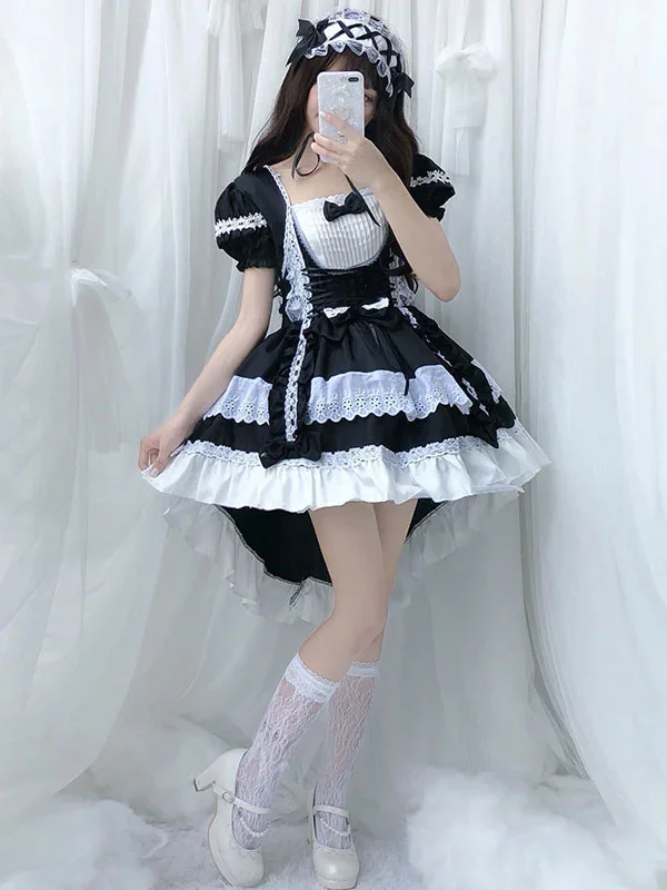 

Black and White Maid Dress, Lolita Gothic Tuxedo, Maid Dress, Removable Sleeves