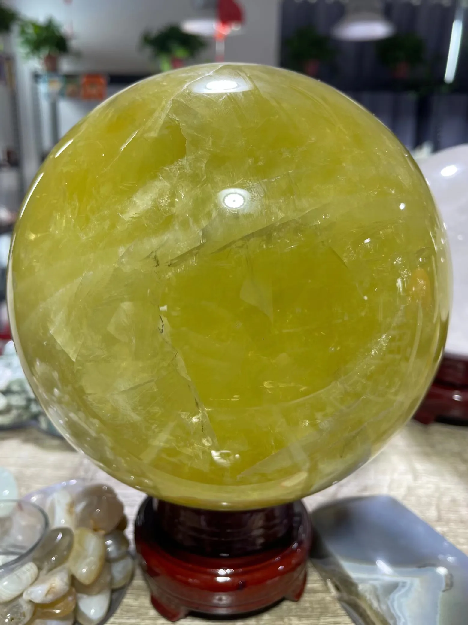 Natural Lemon Citrine Gemstone Sphere with Starlite Quartz, Healing Stone, Crystal Ball, Home Deco