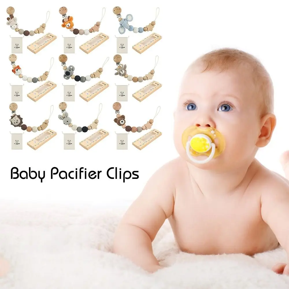 Baby Accessories With Storage Bag Anti-Drop Beech Wood Pacifier Holder Dummy Holder Baby Pacifier Clips Soother Chain