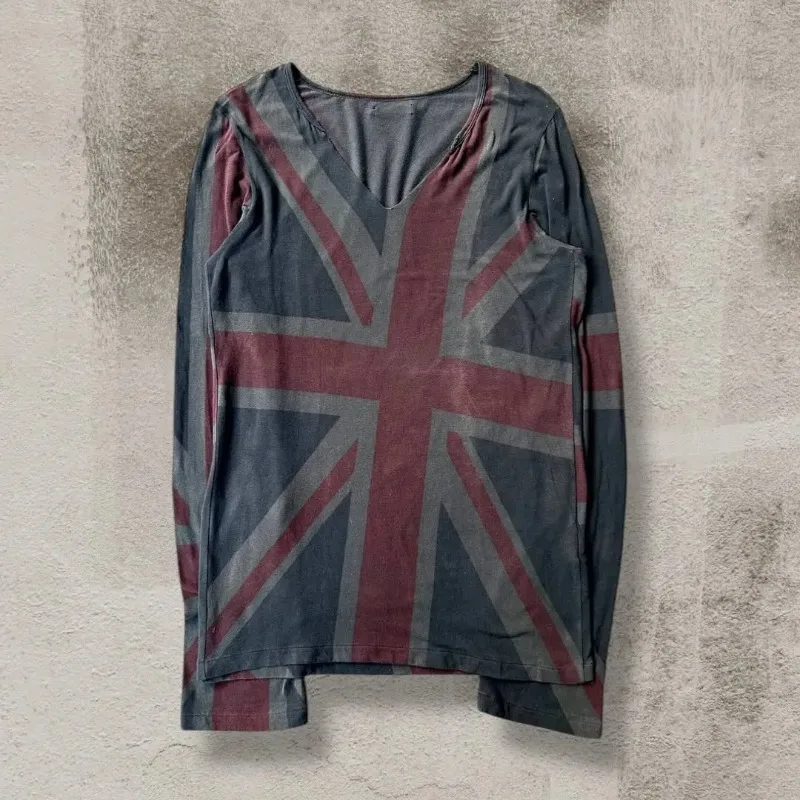 Y2K Gothic Union Jack Print Long Sleeve T Shirt Wide Leg Pants Set