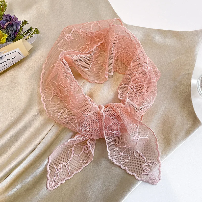 Graceful Lace Retro Silk Scarf Female Hair Band Narrow Thin Collar Tie Hair Ribbon With Suit Dress Accessories Customized