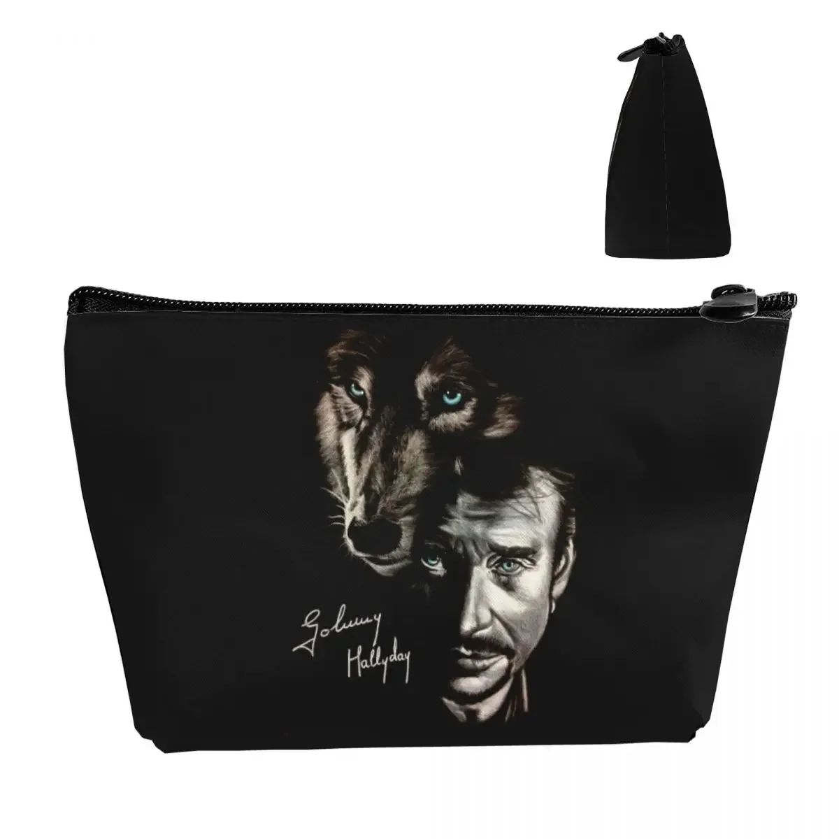 Johnny Hallyday And Wolf Travel Cosmetic Bag for Women France Singer Rock Star Makeup Toiletry Organizer Lady Storage Dopp Kit