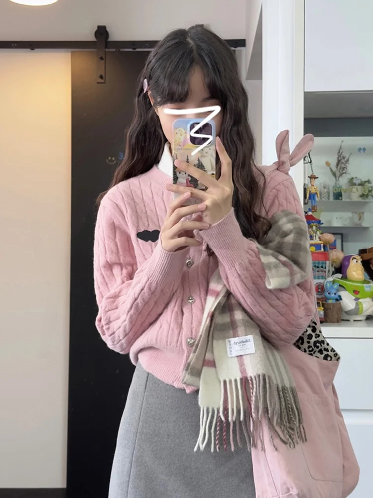 

Pink Lazy Sle Twisted Sweater Women's Loose Fit Soft Plump Spring Season Long Sve round Ne Regular Thin Single Piece