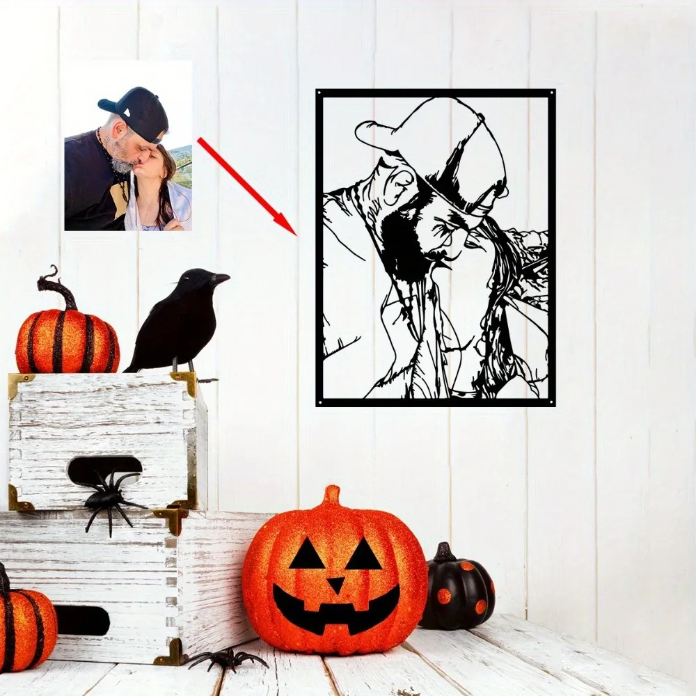 [2D Flat] Custom Kissing Couple Line Art Metal Plaque, Romantic Portrait Personalized Wall Decor (Only For Decoration)