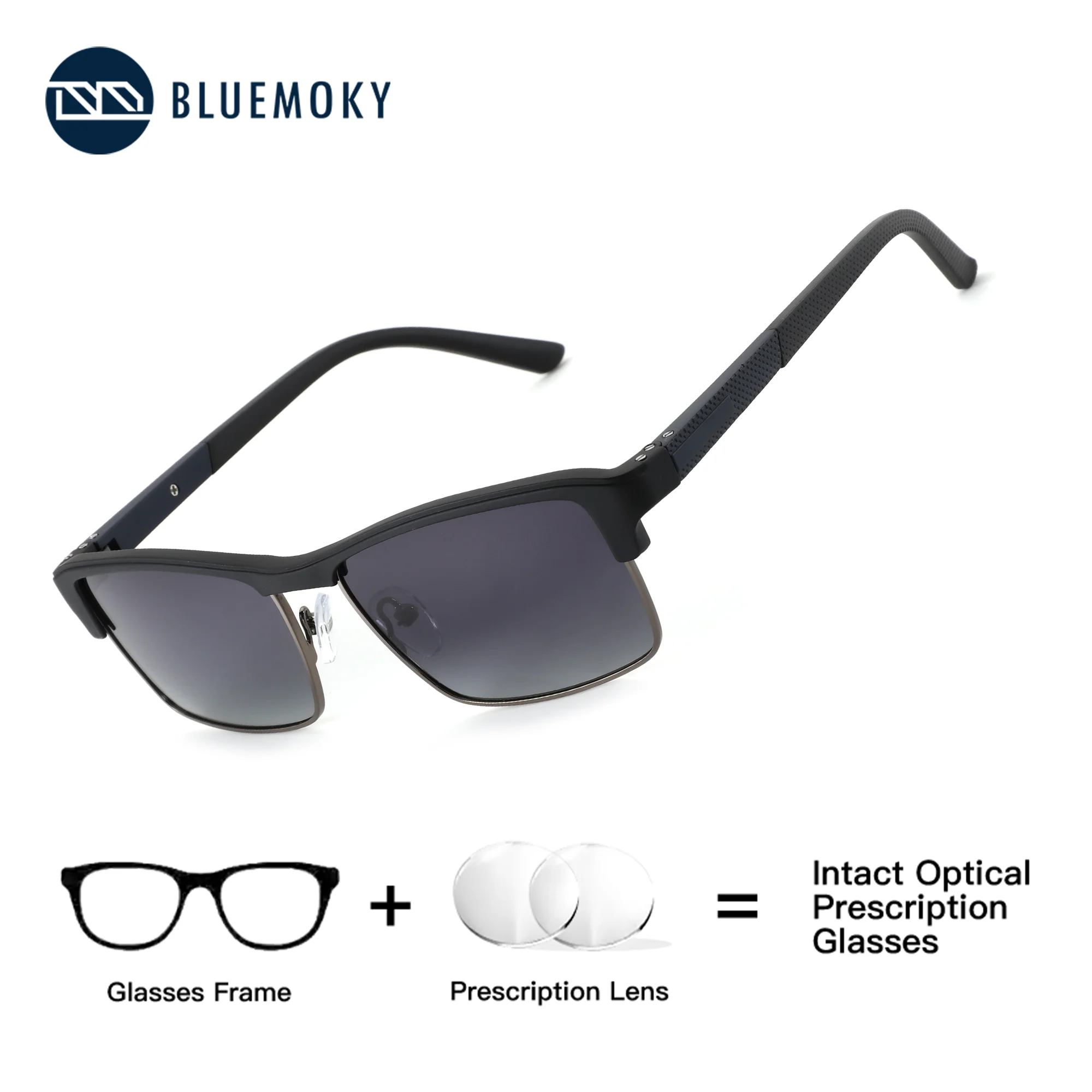

BLUEMOKY 2025TR90 Square Sunglasses Prescription Glasses,Photochromic Polarized Man Custom Progressive Minus Diopter Lenses