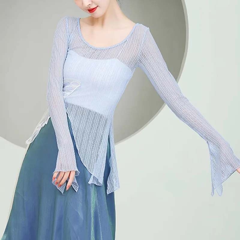 사용자 정의 여성 성인 재즈 현대 무용 의상 우아한 나비 레이스 메쉬 탑 연습 복장 섹시한 관점 레이브 disfraces