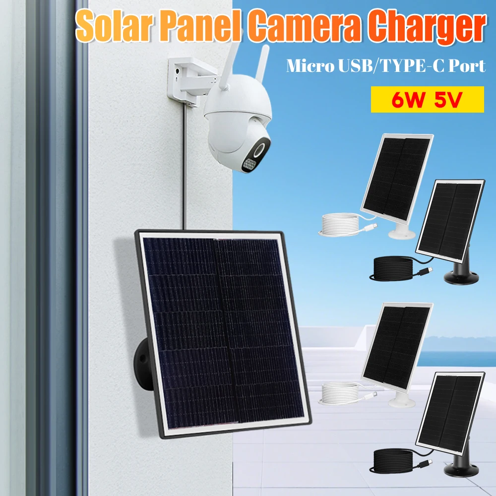 6W 5V Shingled Solar Panel Micro USB & USB-C Port Solar Cell Panel IP65 Waterproof Solar Charging Panel for Outdoor Camera