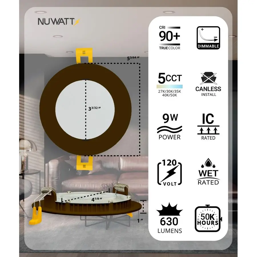 6 عبوات من إضاءة LED برونزية رفيعة للغاية مقاس 4 بوصات، 5CCT 2700K 3000K 3500K 4000K 5000K قابلة للاختيار، 630 لومن، معدل IC، Dimma #2