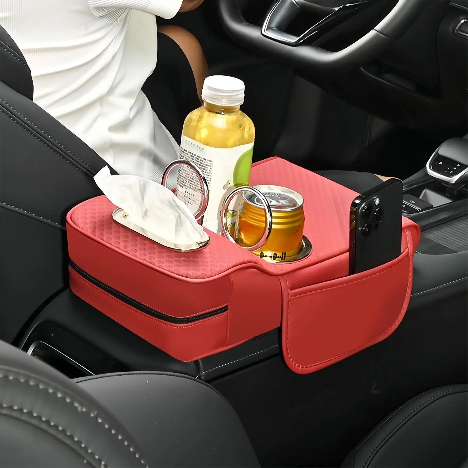 Car Armrest Long-Lasting Organization with Elastic Strap Car Center Console Storage Box for Family Adults Men Women Automotive