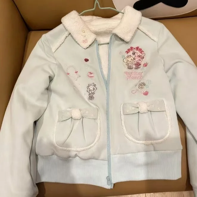 Süßer bedruckter Rüschen-Cardigan für Damen, japanischer Y2K Fairy Grunge, lockere Oberbekleidung, Kawaii Lolita Fashion Piece