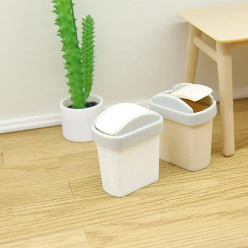 [JN] 1Pcs Mini Flip Cover Trash Can Dustbin Miniature Toy Model Scene Doll House Accessories Simulation Waste Bin