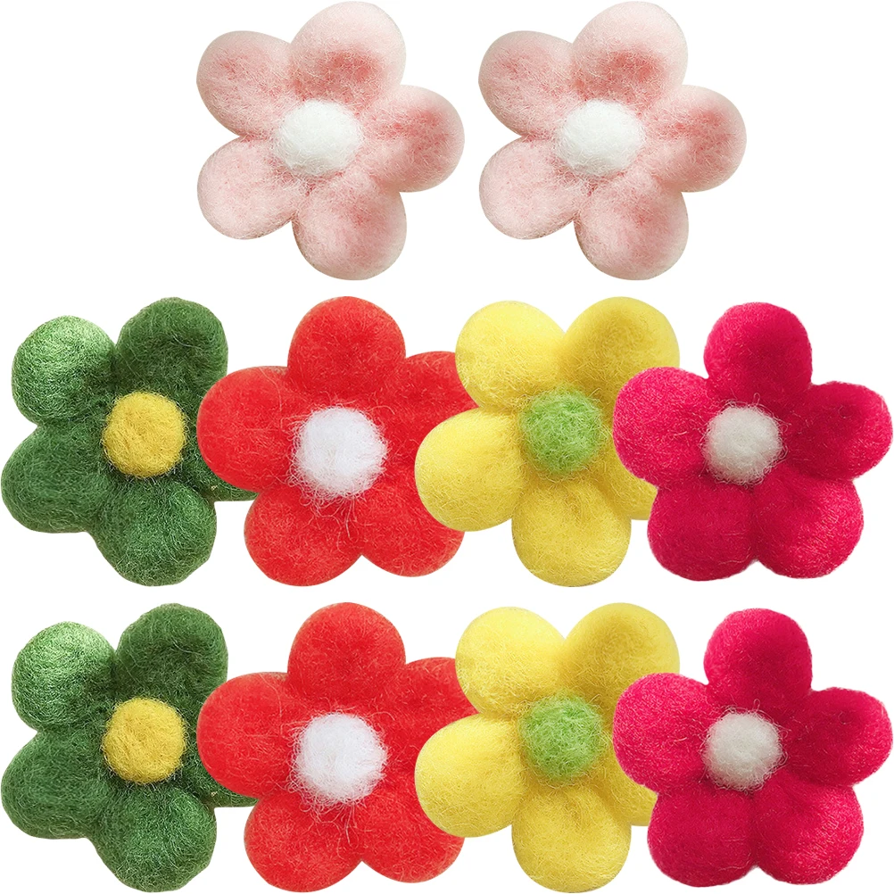 

10 Pcs Felt Flower Accessories Handmade Decorative Needle Felting DIY Craft Material Cartoon Needle Felting Flower Style