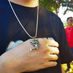 Rock Punk Shark Necklaces for Men, Cool Fashion Animal Pendant Collar Gifts Jewelry with Stainless Steel Box Chain