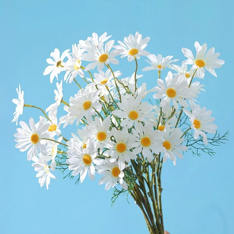 1/5Pcs White Daisies Artificial Flowers Bouquet Fake Flowers Garden Home Room Decor Party Wedding Decoration DIY Vase Ornament