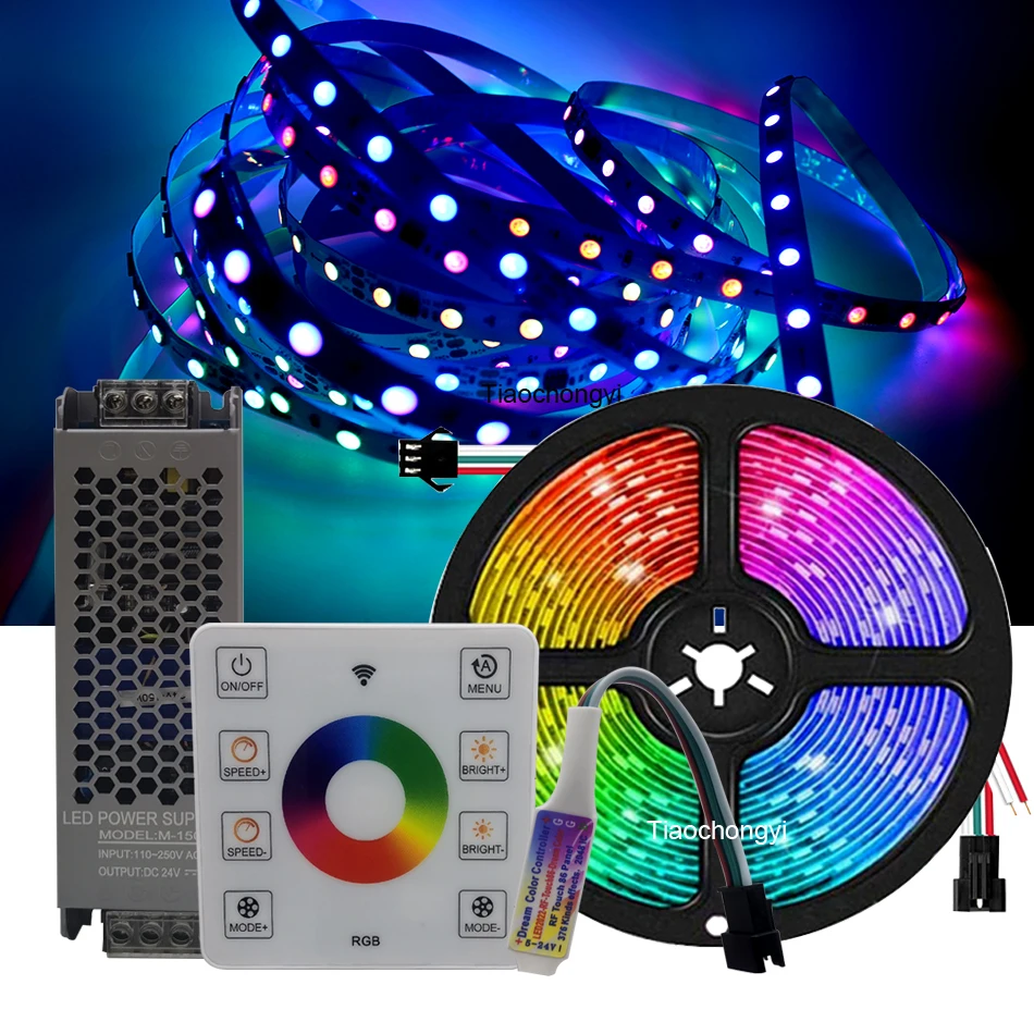 WS2811 DC24V 5050 RGB 60LEDs/m LED strip light 1903 IC Running water Flowing light bar Wireless Touch Remote Control Tape Lamp