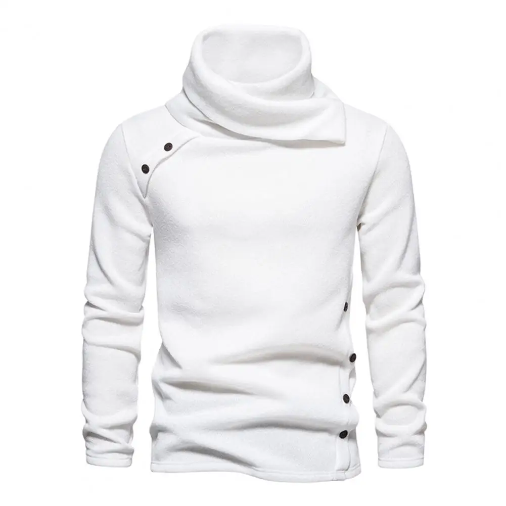 Basic Men Sweatshirt Men's High Piled Collar Knitted Sweatshirt Warm Thick Pullover for Fall Winter Long Sleeve Mid Length