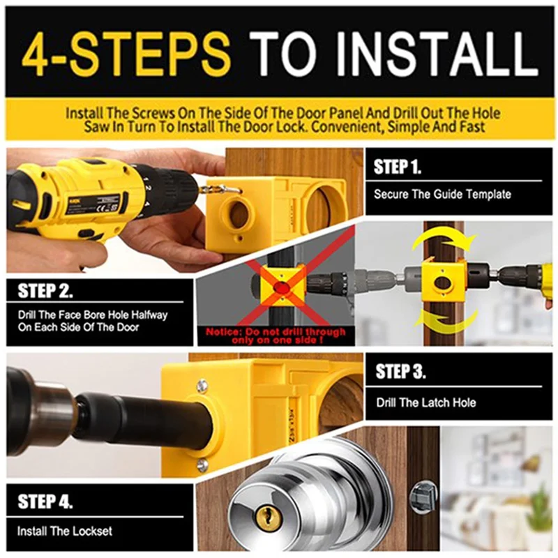AC23-1-3/8Inch - 1-3/4Inch Door Lock Installation Kit For Wooden Doors With Guide Template, Door Lock Hole Saw