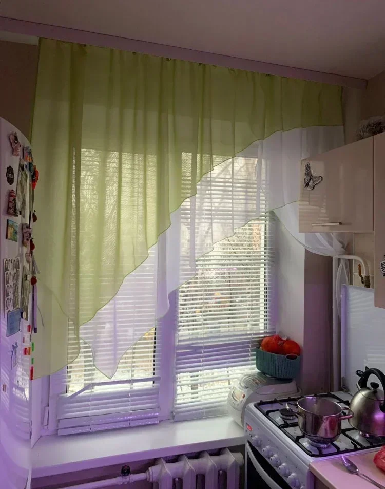 New Design Europe Curtain with Irregular Bevel Edge for Living Room, Sheer Kitchen Balcony Window Curtains 1 PCS