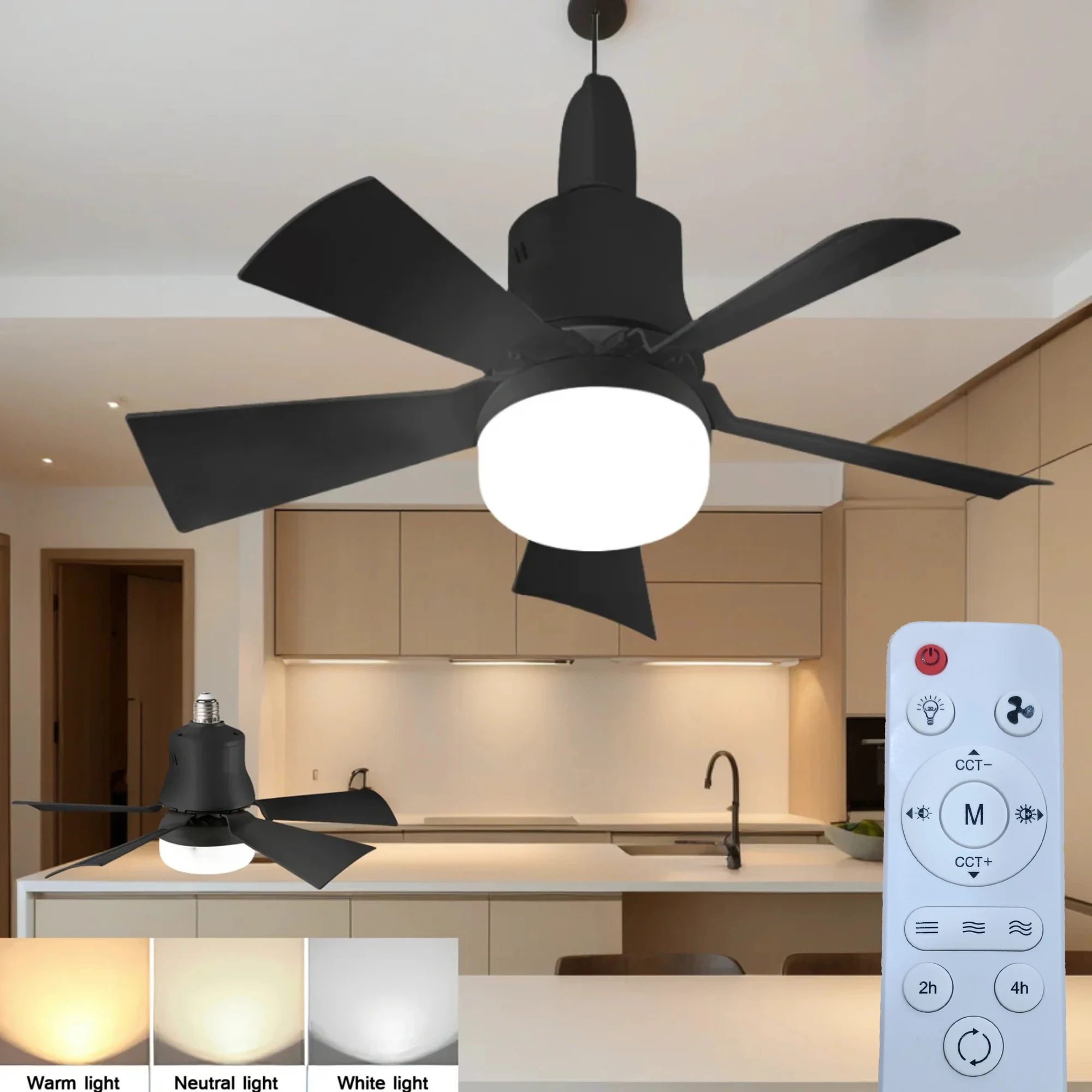 

E27 Screw Head Led Fan Light Remote Control Three Color Dimming Detachable Fan Leaf Living Room Bedroom Small Fan Lights