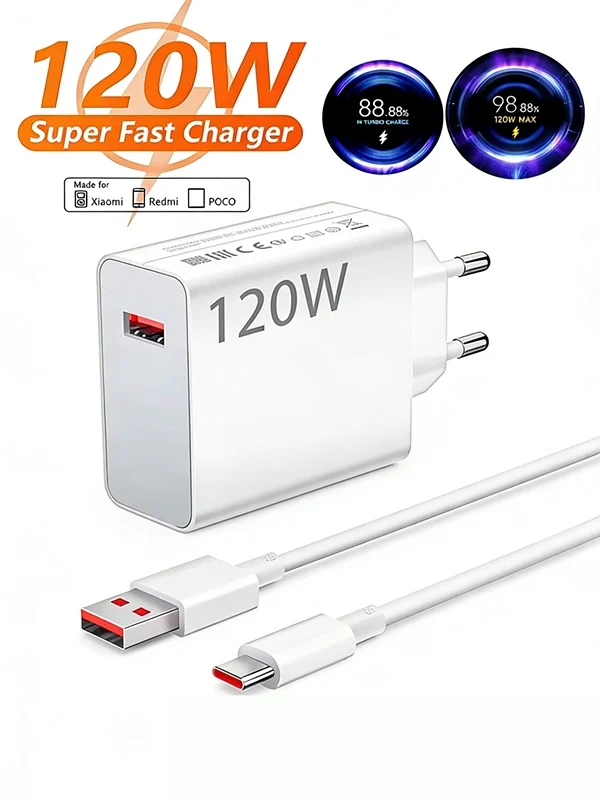 

Сверхбыстрое зарядное устройство Mi Turbo Charge 120 Вт с кабелем USB Type-C для Xiaomi 14, 13, 12, 11 Ultra, Redmi Note 10, POCO, быстрая зарядка USB-C