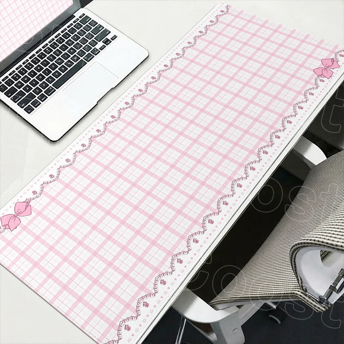 Simple Stripes&Bow Mousepad Girl Table Mat XXL Computer Desktop Decor Carpet 1000x500mm Durable Suture Edges Gaming Keyboard Pad