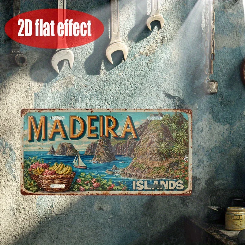 2D Flat, 2D Flat - 2D Printed Sign, 1pc, Vintage Metal Aluminum Sign, Outdoor Plaque & Wall Decor, Madeira Islands Sign, Retr